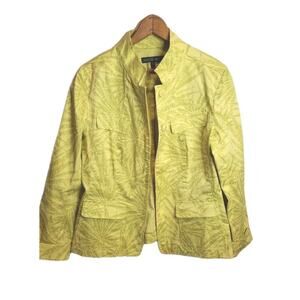 Lafayette 148‎ New York Chartreuse Tropical Collared Jacket Cotton Blend size 10